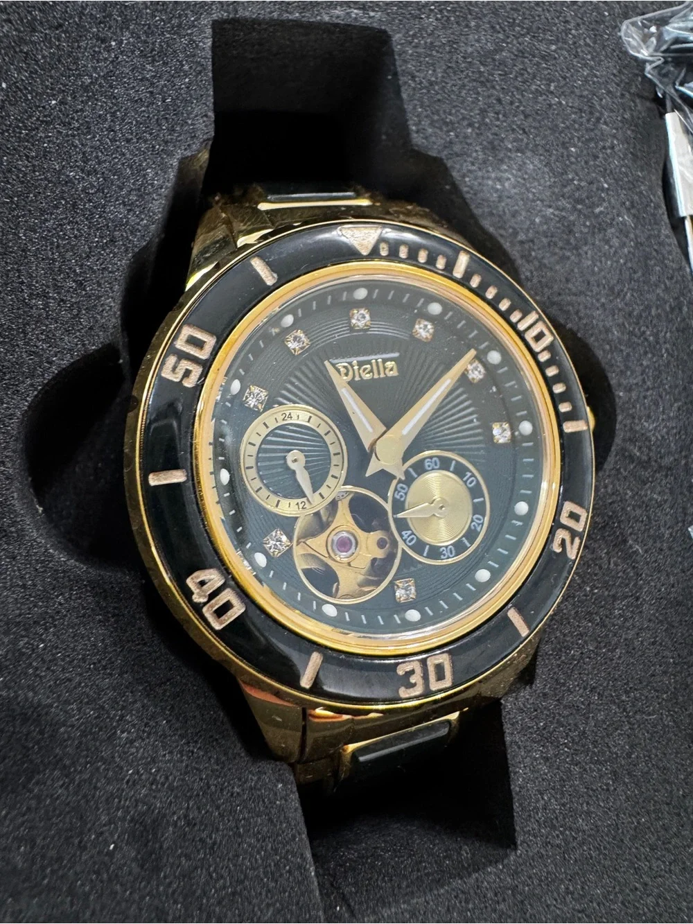 Diella Automatic Wristwatch Women’s Luxury Skeleton Gold Jade Waterproof AD6025L